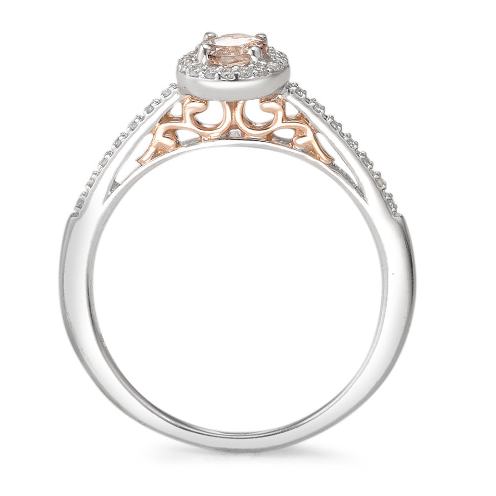 Anello solitario Oro bianco 375/9K Diamante 0.10 ct, w-pi3, Morganite Champagne