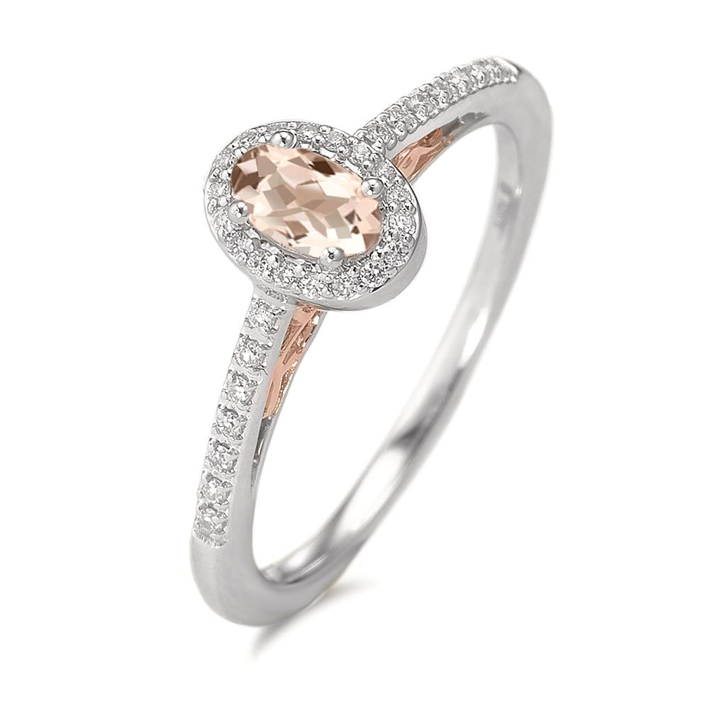 Bague Or blanc 9K Diamant 0.09 ct, w-pi3, Morganite champagne