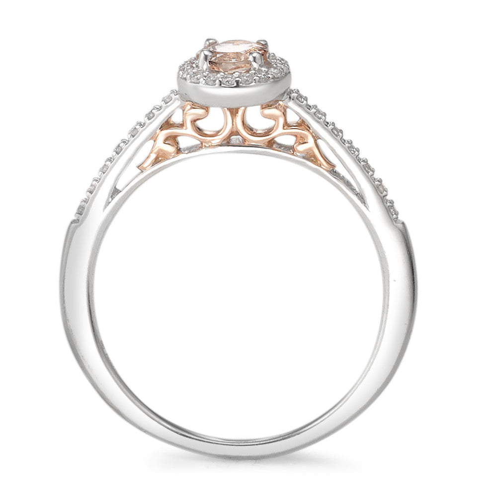 Bague Or blanc 9K Diamant 0.10 ct, w-pi3, Morganite champagne