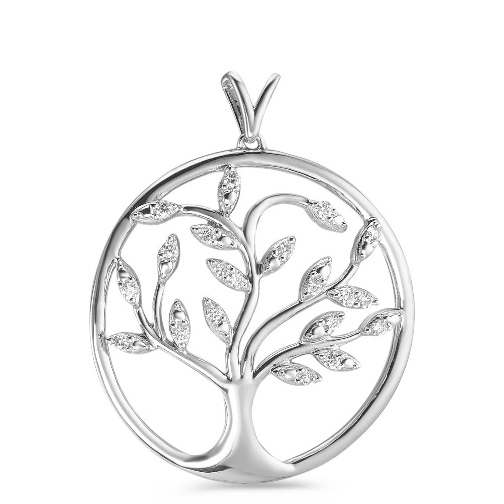 Pendentif Or blanc 9K Diamant 0.14 ct, 35 Pierres, w-pi3 Arbre de la vie Ø25 mm