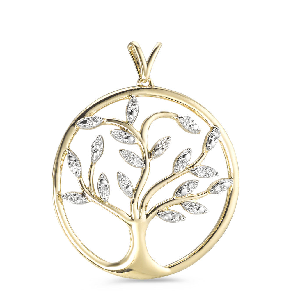 Pendentif Or jaune 9K Diamant 0.14 ct, 35 Pierres, w-pi3 Arbre de la vie Ø25 mm