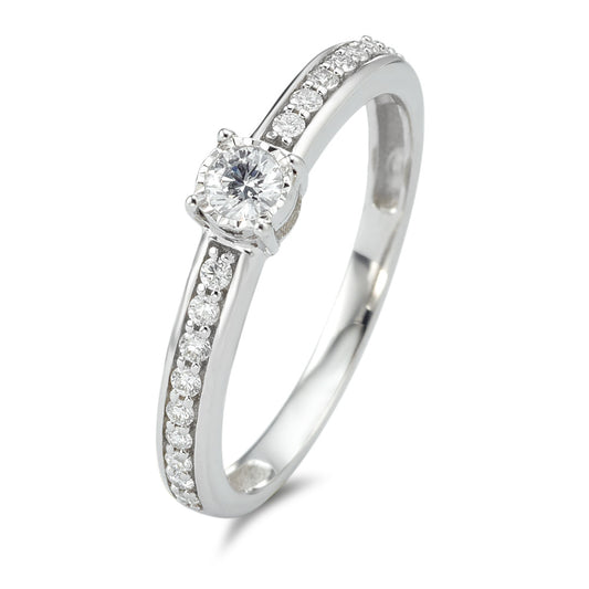 Bague solitaire Or blanc 9K Diamant 0.20 ct, 19 Pierres, w-si