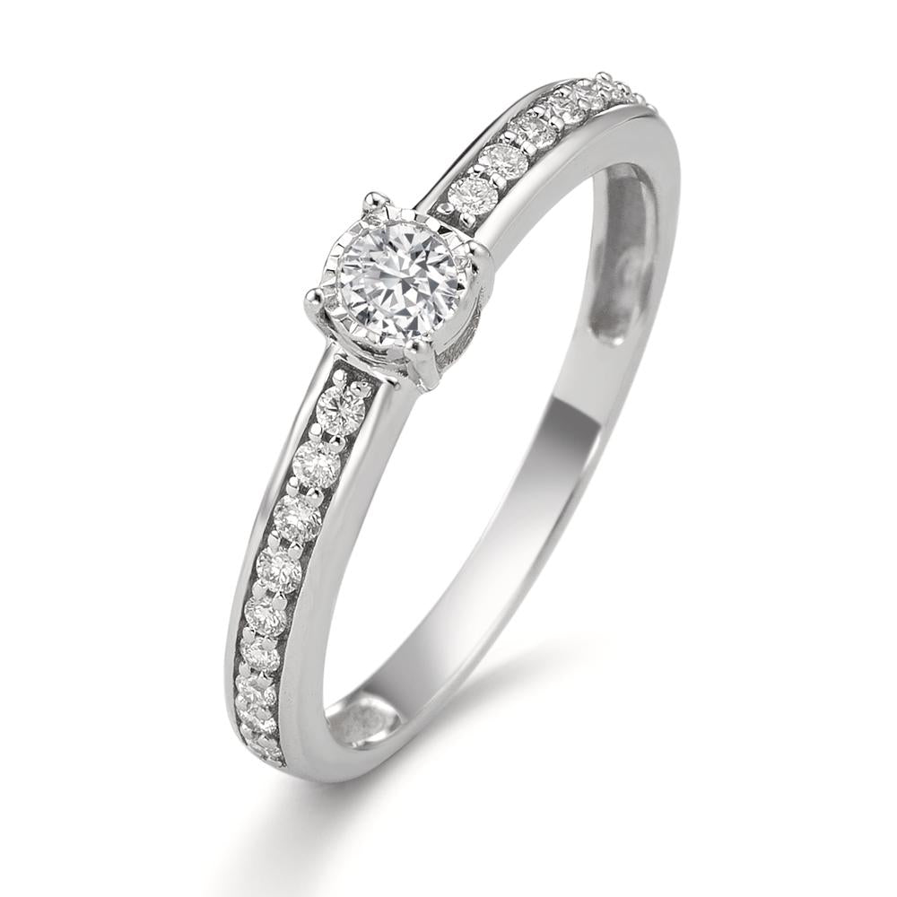 Bague solitaire Or blanc 9K Diamant 0.20 ct, 19 Pierres, w-si