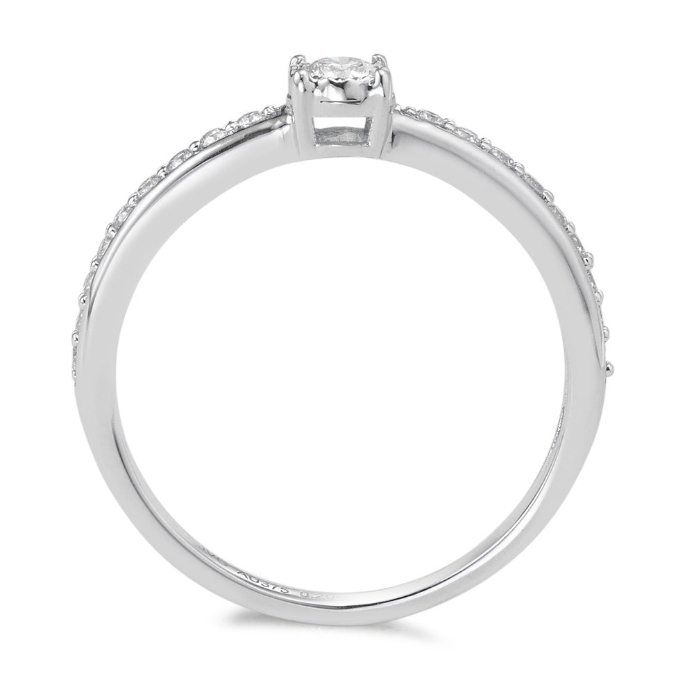 Bague solitaire Or blanc 9K Diamant 0.20 ct, 19 Pierres, w-si