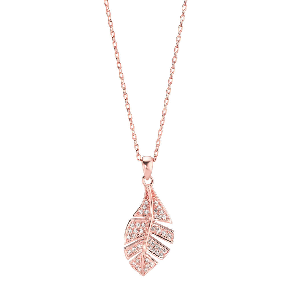 Collier Argent Zircone rosé Plaqué or Feuille 40-45 cm