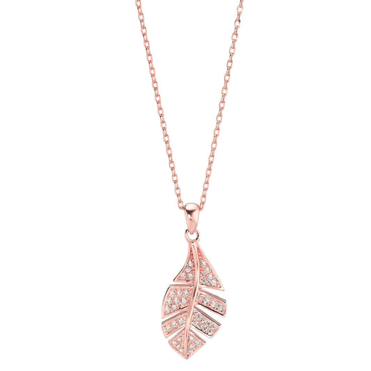 Collier Silber Zirkonia rosé vergoldet Blatt verstellbar