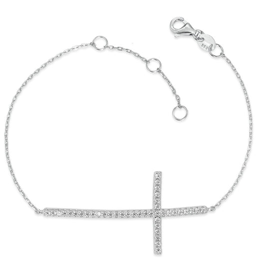 Bracciale Argento Zirconia rodiato Croce 16-19 cm