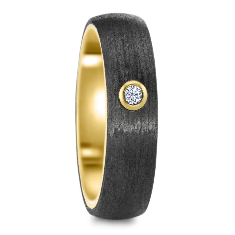 Bague Acier inoxydable, Carbone Zircone jaune PVD