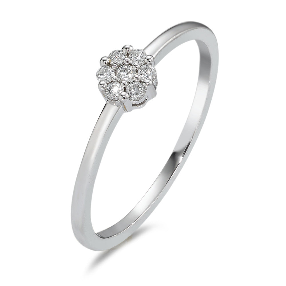 Bague solitaire Or blanc 18K Diamant 0.10 ct, 7 Pierres, w-si