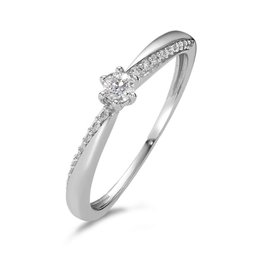 Bague solitaire Or blanc 18K Diamant 0.15 ct, 21 Pierres, w-si