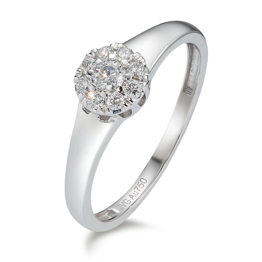 Bague solitaire Or blanc 18K Diamant 0.17 ct, 9 Pierres, w-si