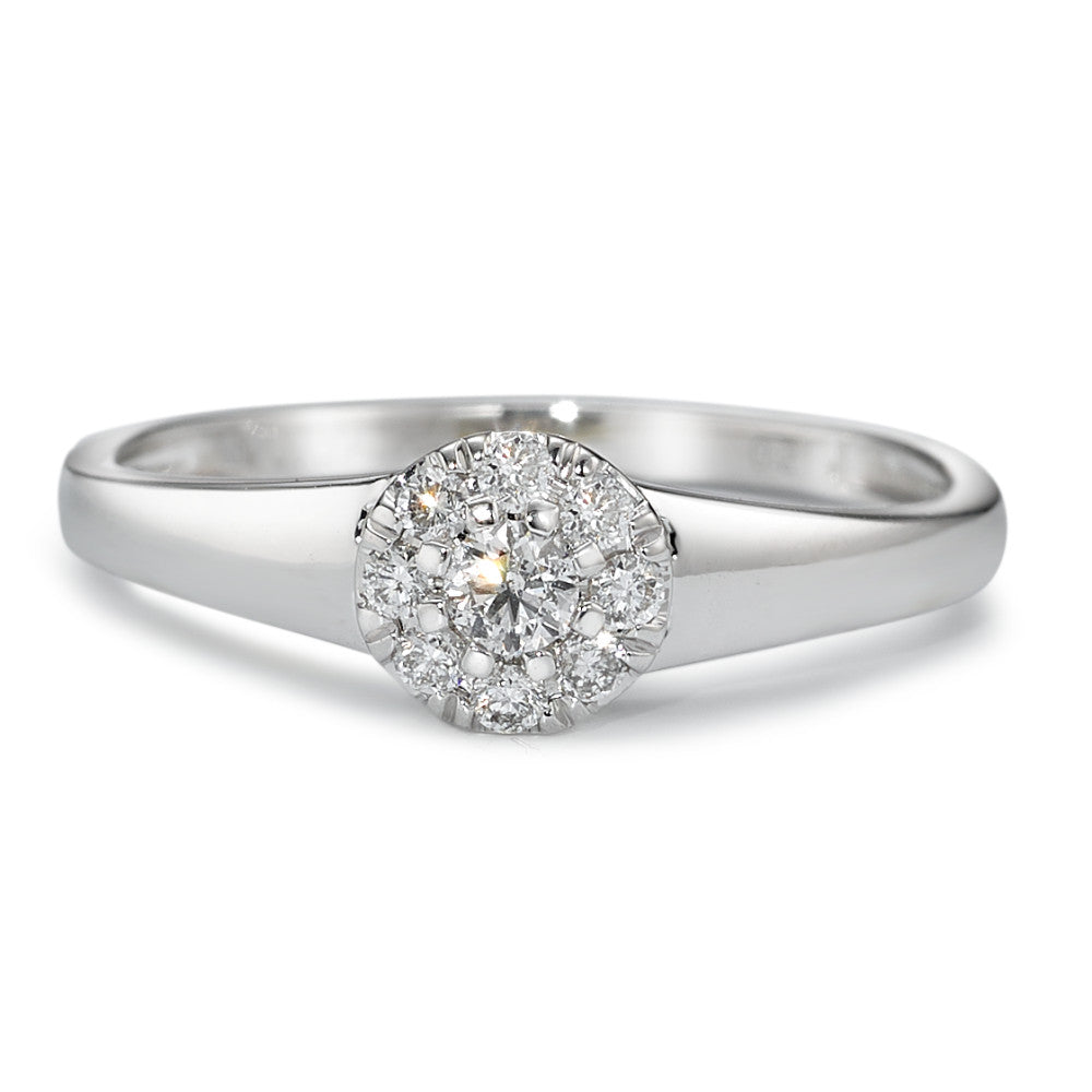 Bague solitaire Or blanc 18K Diamant 0.17 ct, 9 Pierres, w-si