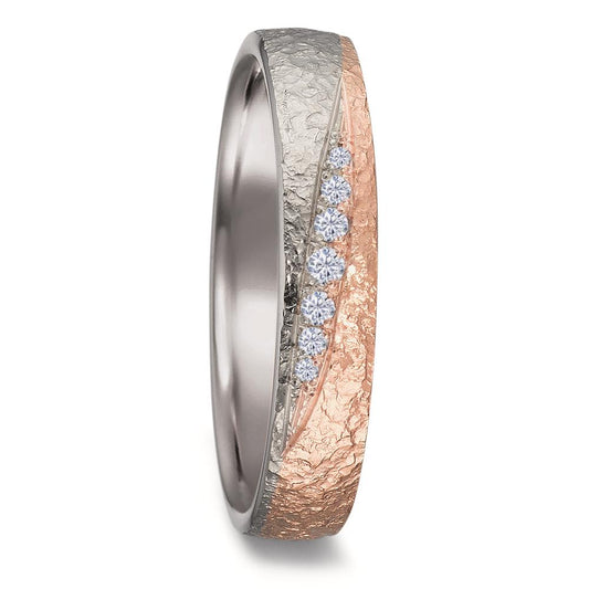 Partnerring 750/18 K Weissgold, 750/18 K Rosegold Diamant 0.08 ct, 7 Steine, tw-vsi