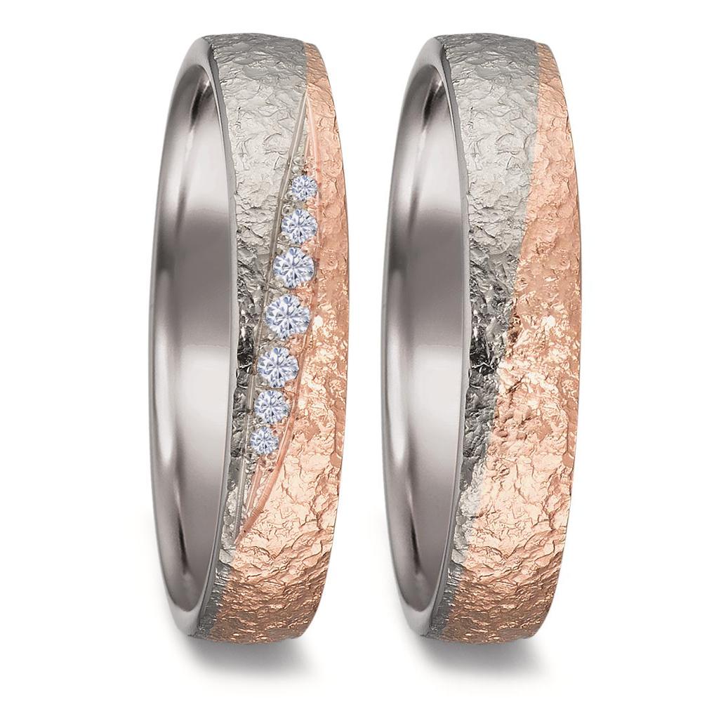 Partnerring 750/18 K Weissgold, 750/18 K Rosegold Diamant 0.08 ct, 7 Steine, tw-vsi