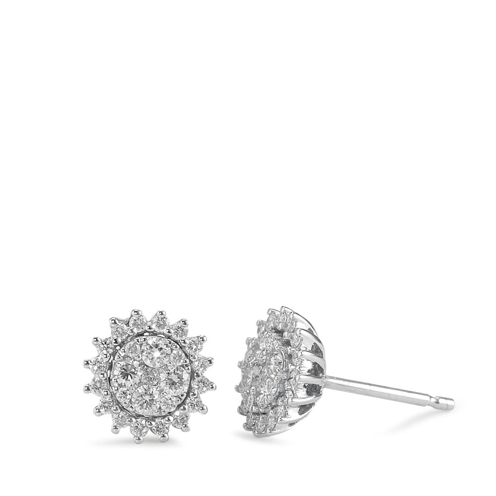 Clous d'oreilles Or blanc 9K Diamant 0.50 ct, 50 Pierres, w-pi3 Ø8.5 mm