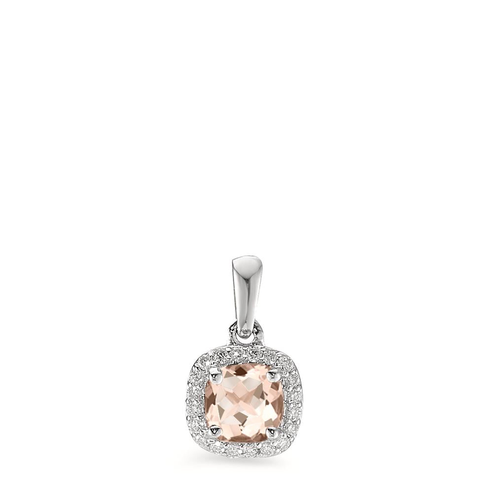 Ciondolo Oro bianco 375/9K Morganite Champagne, 0.35 ct, [rund], Diamante bianco, 0.06 ct, 20 pietra, w-pi3 Ø6.5 mm