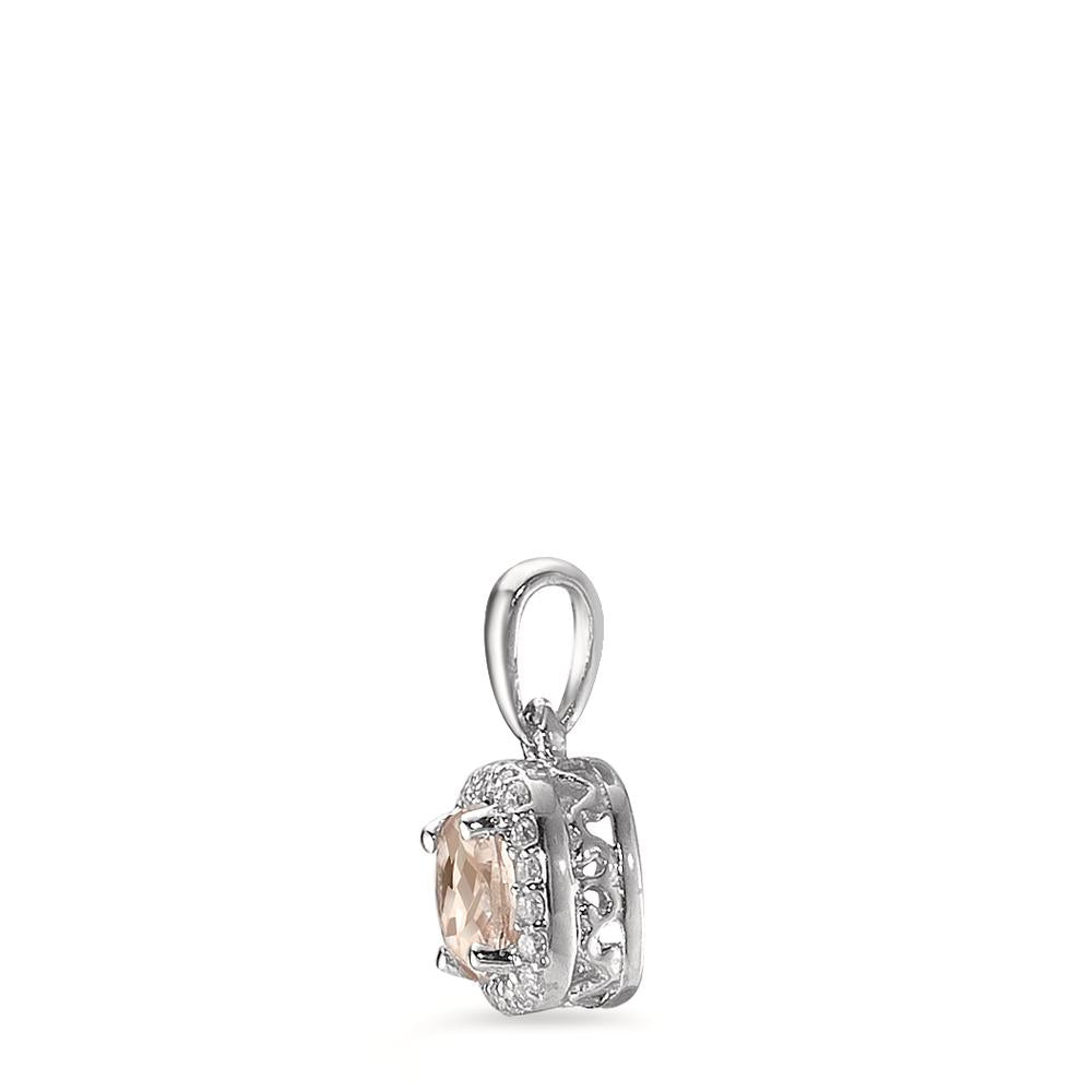 Ciondolo Oro bianco 375/9K Morganite Champagne, 0.35 ct, [rund], Diamante bianco, 0.06 ct, 20 pietra, w-pi3 Ø6.5 mm