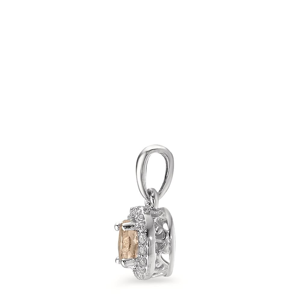 Pendentif Or blanc 9K Morganite champagne, 0.33 ct, rond, Diamant blanc, 0.06 ct, 18 Pierres, w-pi3 Ø6.5 mm