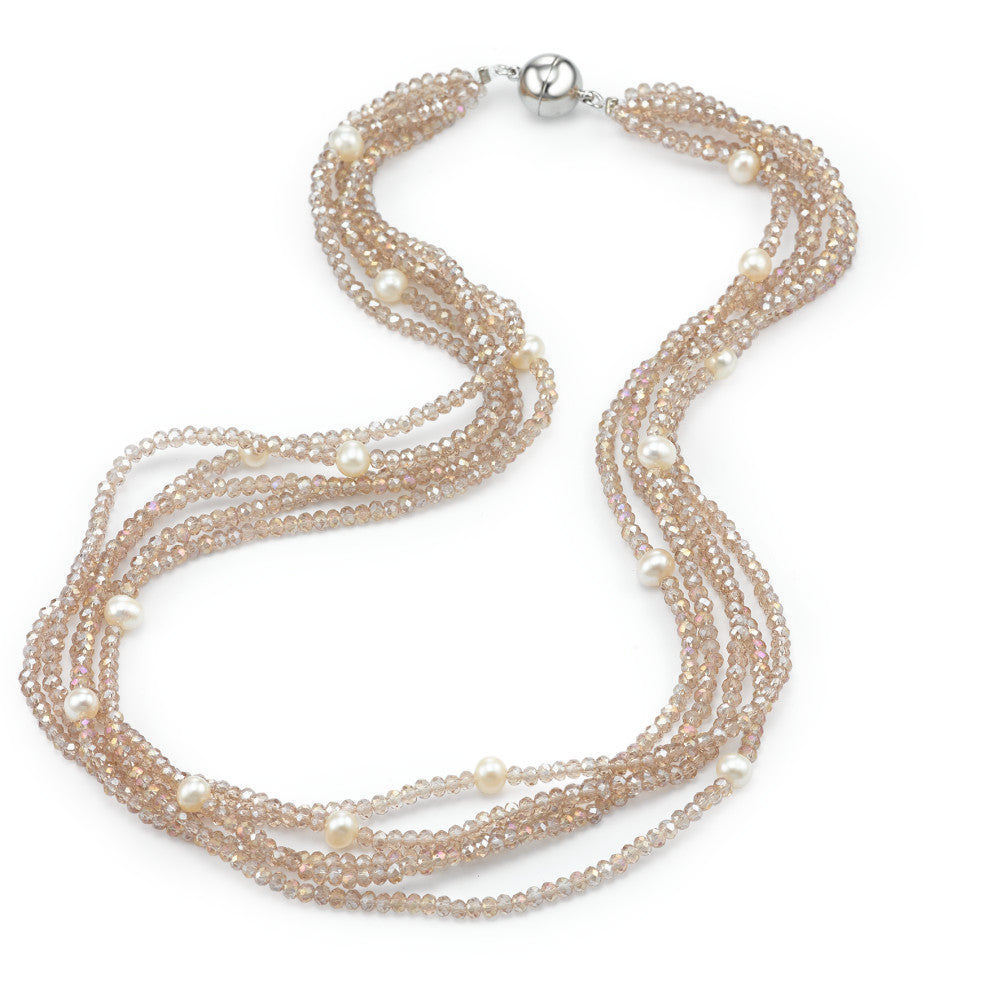 Collier Acier inoxydable Cristal champagne perle d'eau douce 45 cm