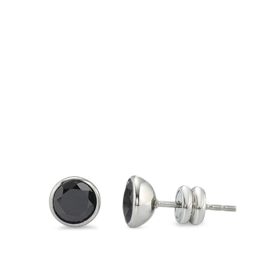 Clous d'oreilles Acier inoxydable Zircone noir, 2 Pierres Ø6.5 mm