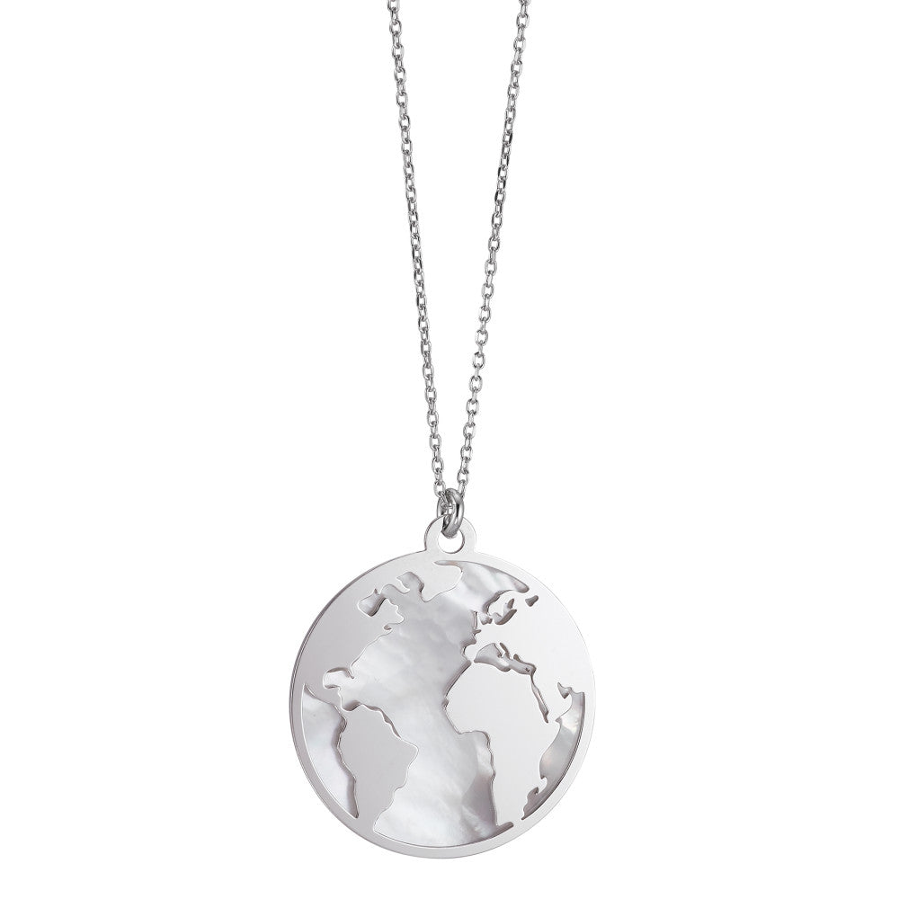 Collier Argent Rhodié nacre Globe 40-45 cm