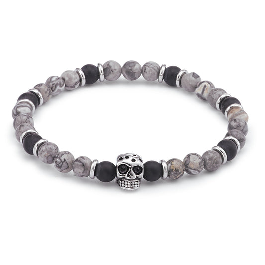 Bracelet Acier inoxydable Agate Tête de Mort 21 cm Ø6 mm