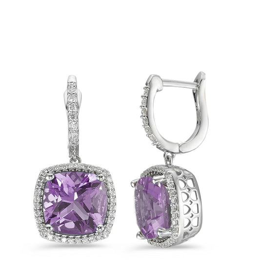 Pendant d'oreilles Or blanc 18K Améthyste violet, 2 Pierres, Diamant blanc, 0.25 ct, 76 Pierres, w-pi3