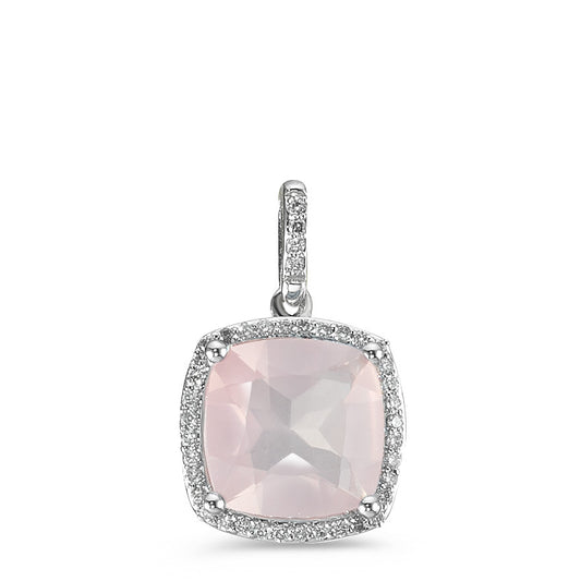 Anhänger 750/18 K Weissgold Rosenquarz rosa, Diamant weiss, 0.12 ct, 40 Steine, w-si Ø11 mm