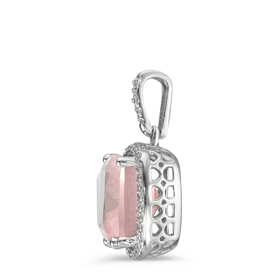 Ciondolo Oro bianco 750/18 carati Quarzo rosa rosa, Diamante bianco, 0.12 ct, 40 pietra, w-si Ø11 mm