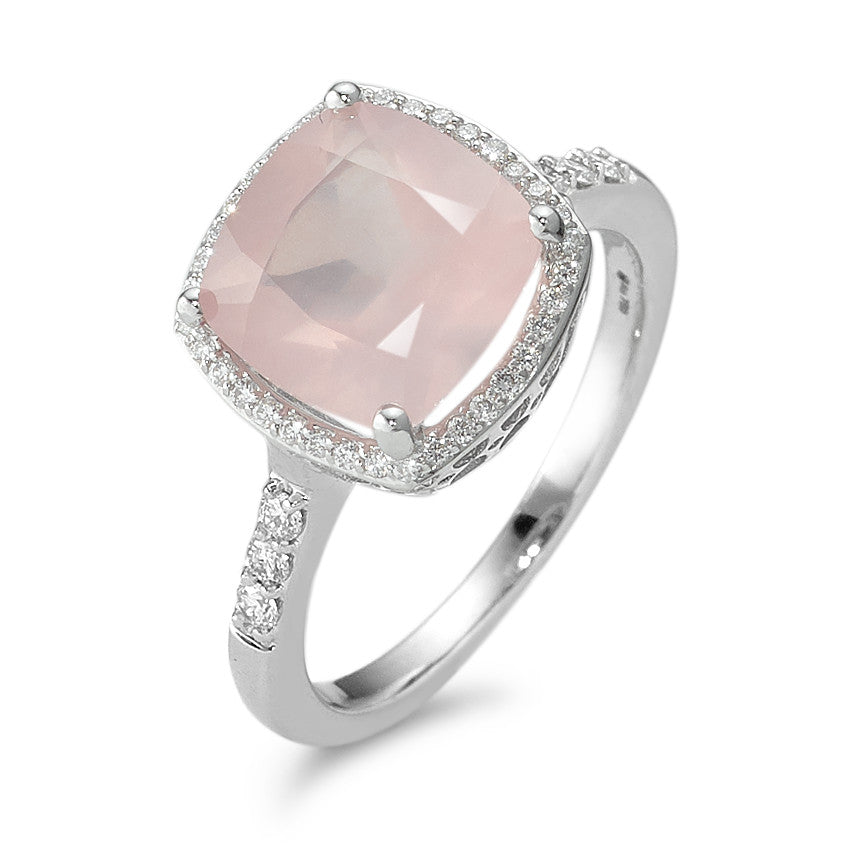 Bague Or blanc 18K Quartz rose rose, Diamant blanc, 0.20 ct, 40 Pierres, w-si Ø11 mm