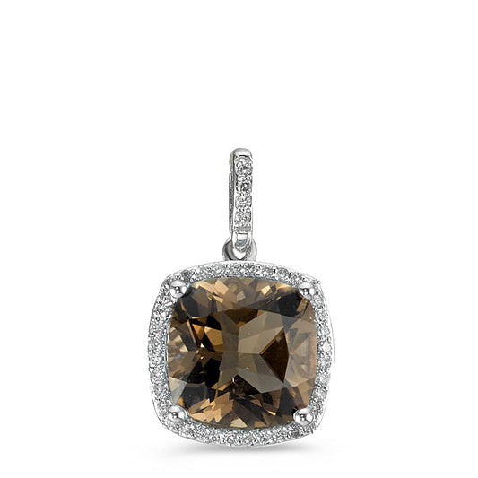 Anhänger 750/18 K Weissgold Rauchquarz, Diamant weiss, 0.12 ct, 40 Steine, w-pi3 Ø11 mm