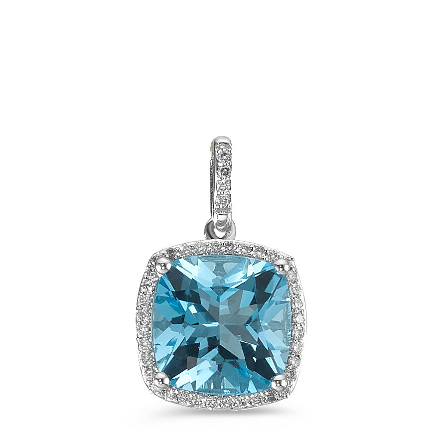 Ciondolo Oro bianco 750/18 carati Topazio Azzurro, Diamante bianco, 0.12 ct, 40 pietra, w-pi3 Ø11 mm