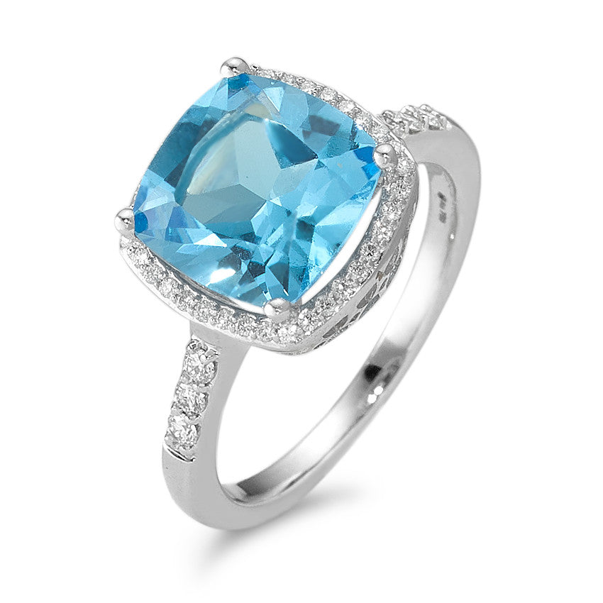 Bague Or blanc 18K Topaze bleu clair, Diamant blanc, 0.20 ct, 42 Pierres, w-pi3 Ø11 mm