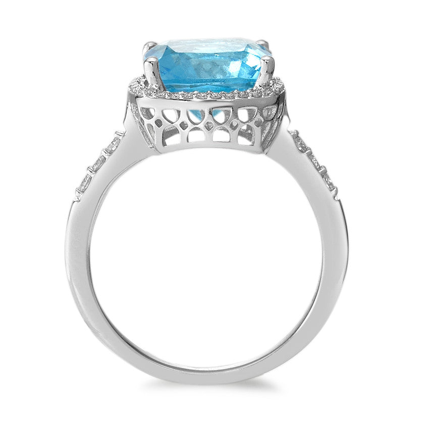 Bague Or blanc 18K Topaze bleu clair, Diamant blanc, 0.20 ct, 42 Pierres, w-pi3 Ø11 mm