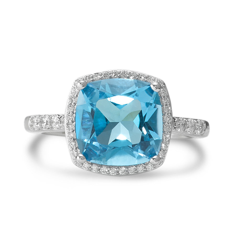 Bague Or blanc 18K Topaze bleu clair, Diamant blanc, 0.20 ct, 42 Pierres, w-pi3 Ø11 mm