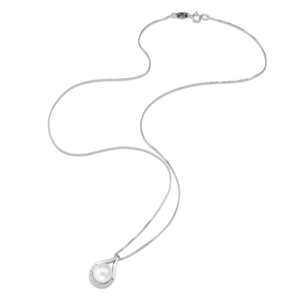 Collier Or blanc 18K Zircone 13 Pierres perle d'eau douce 42 cm