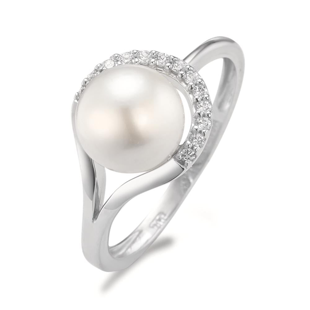 Bague Or blanc 18K Zircone 13 Pierres perle d'eau douce