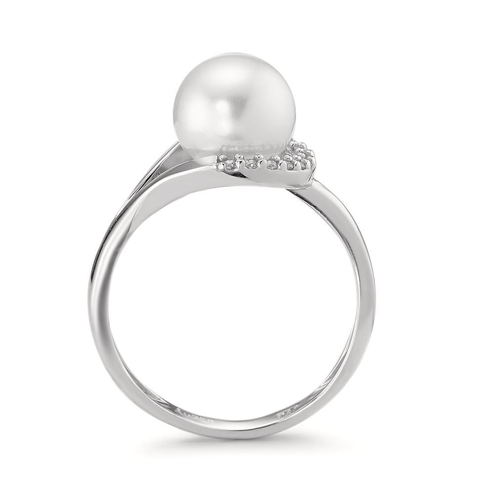 Anello Oro bianco 750/18 carati Zirconia 13 pietra Perla coltivata d'acqua dolce