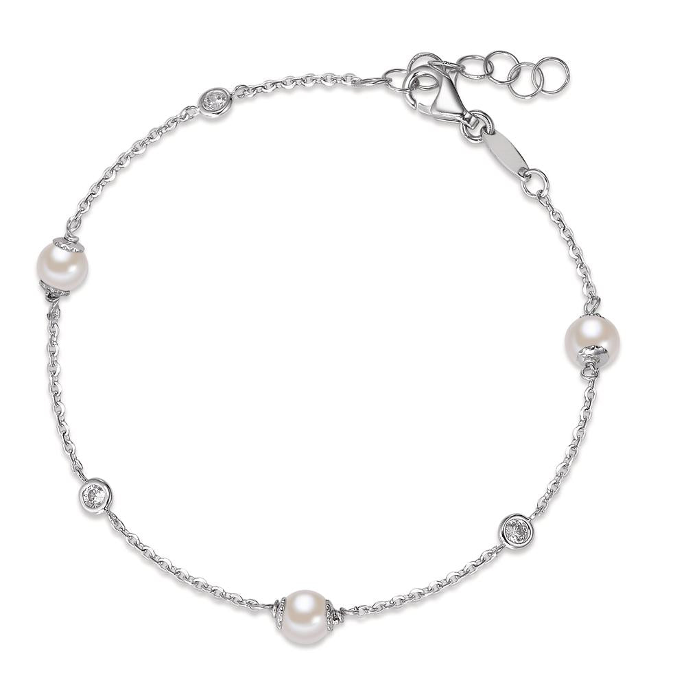 Bracciale Oro bianco 750/18 carati Zirconia 3 pietra Perla coltivata d'acqua dolce 16-18 cm