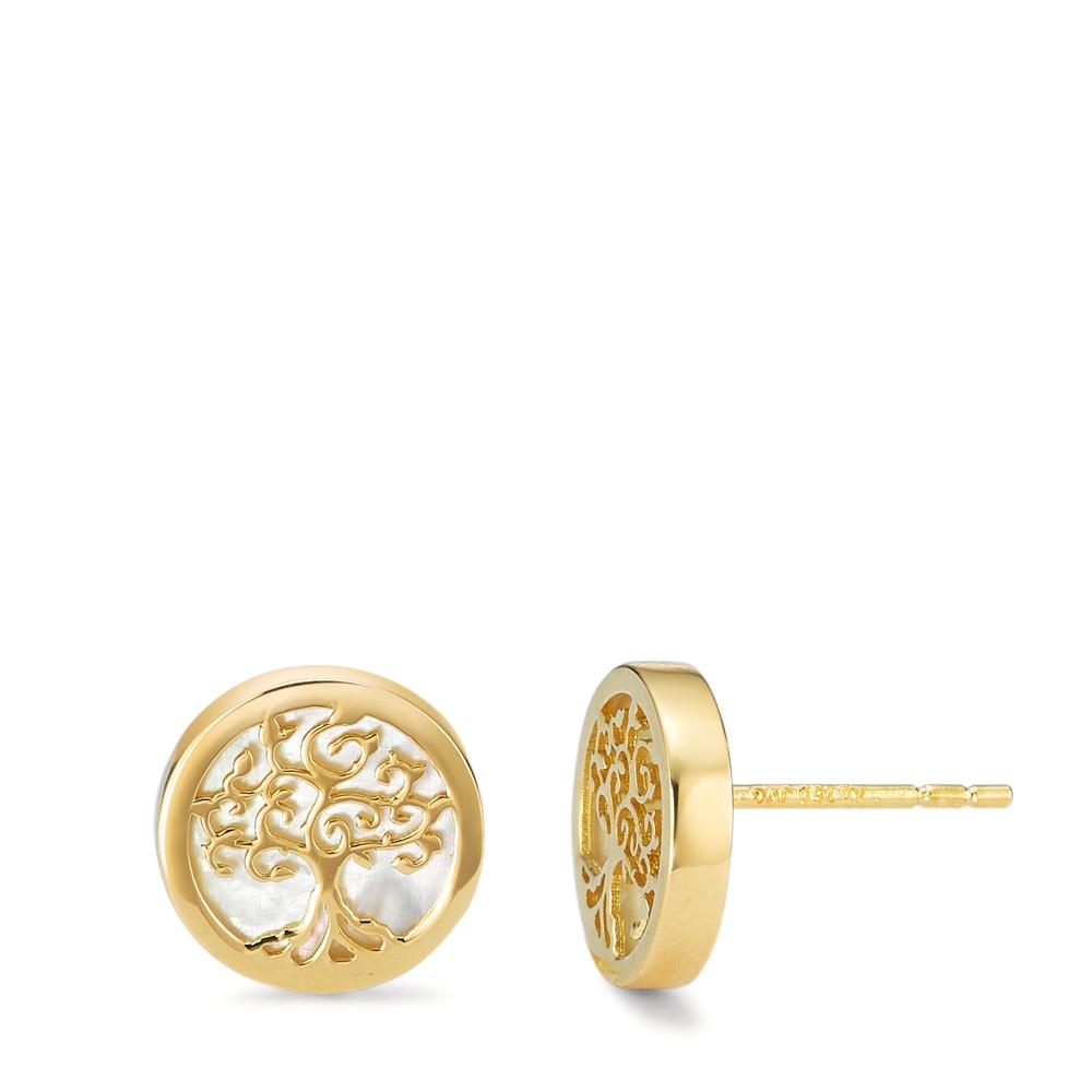 Clous d'oreilles Or jaune 18K nacre Arbre de la vie Ø10 mm