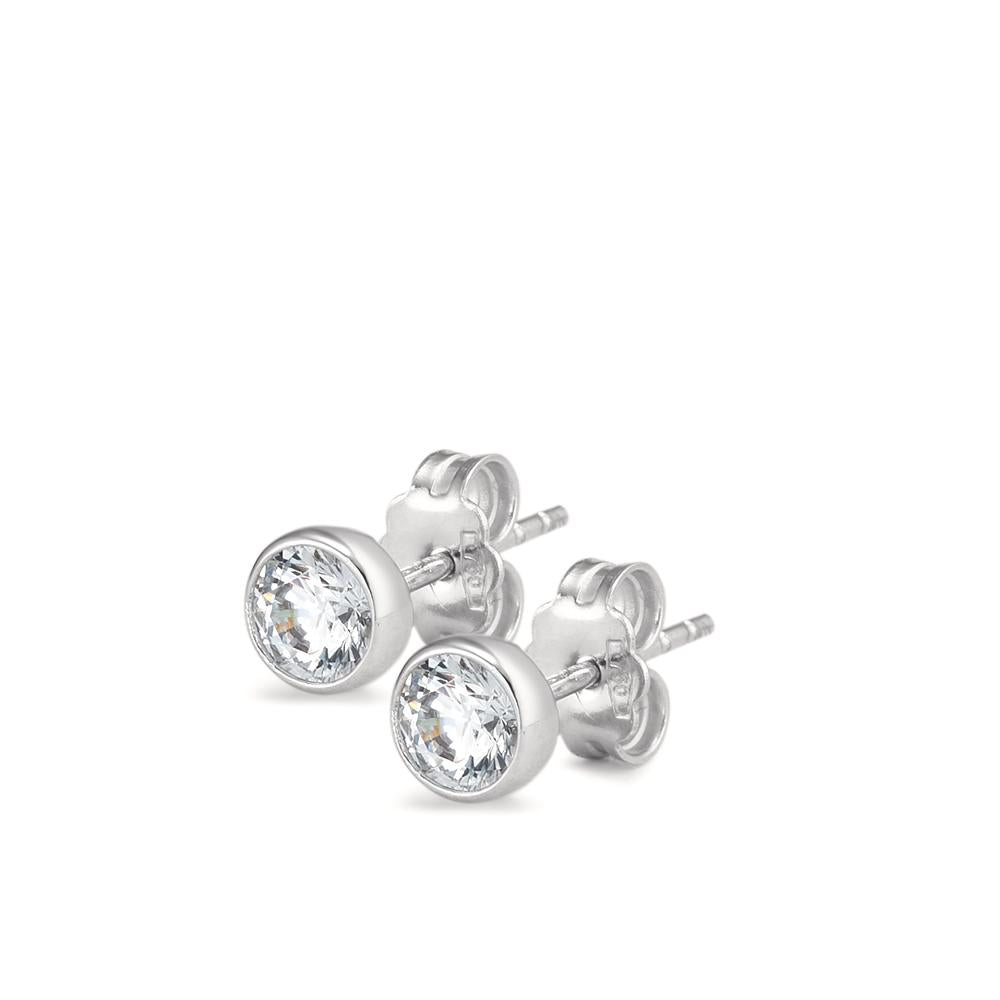 Clous d'oreilles Or blanc 18K Zircone 2 Pierres Ø5 mm