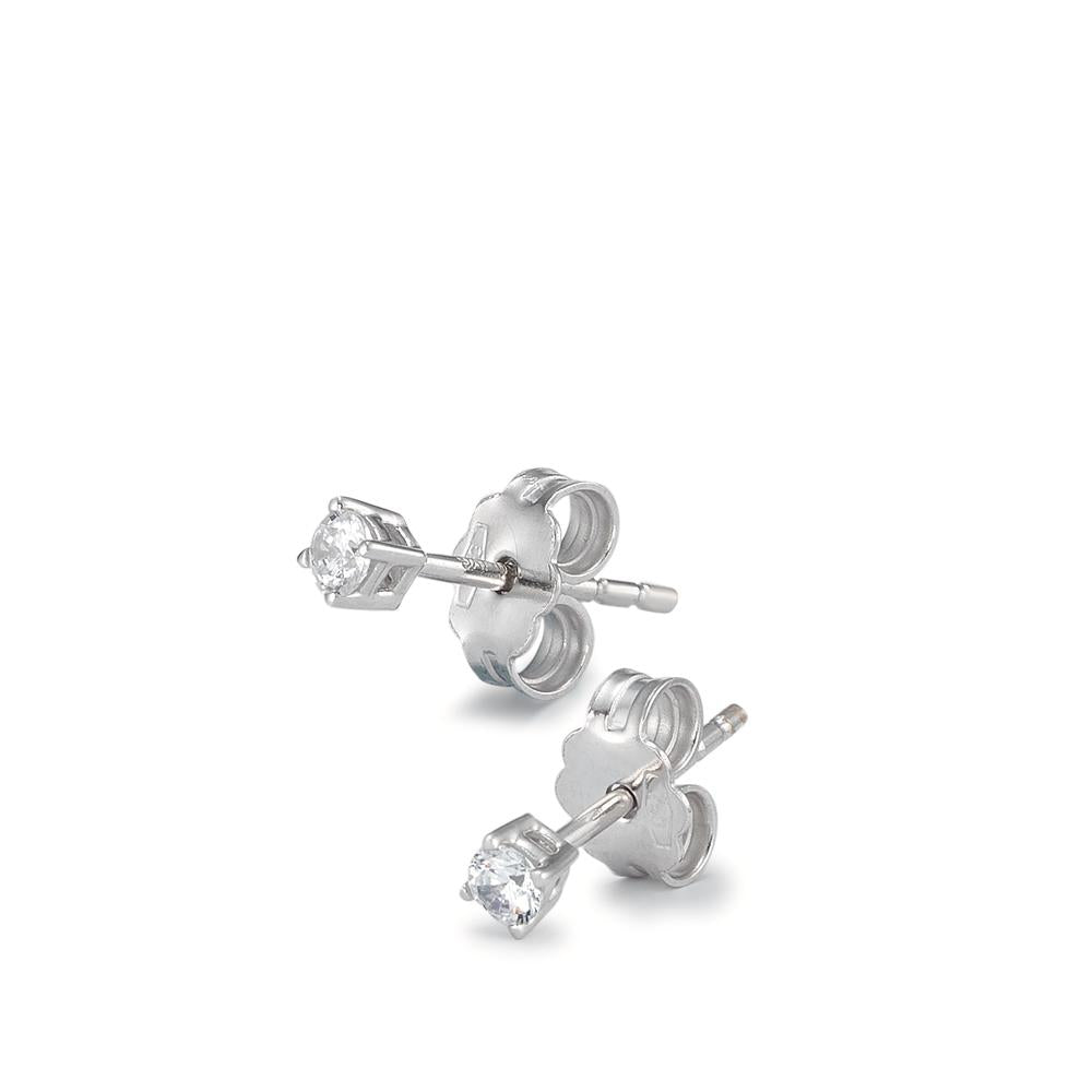 Clous d'oreilles Or blanc 18K Zircone 2 Pierres Ø2.5 mm