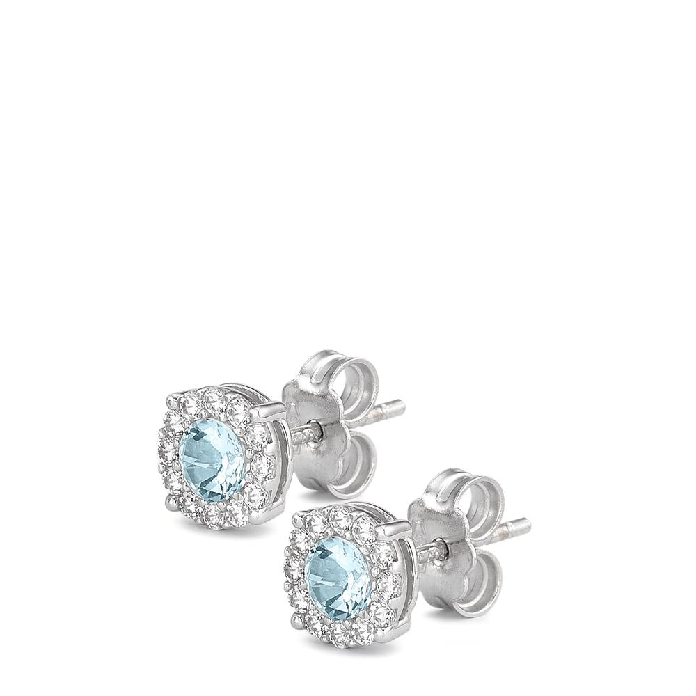 Clous d'oreilles Or blanc 18K Topaze bleu