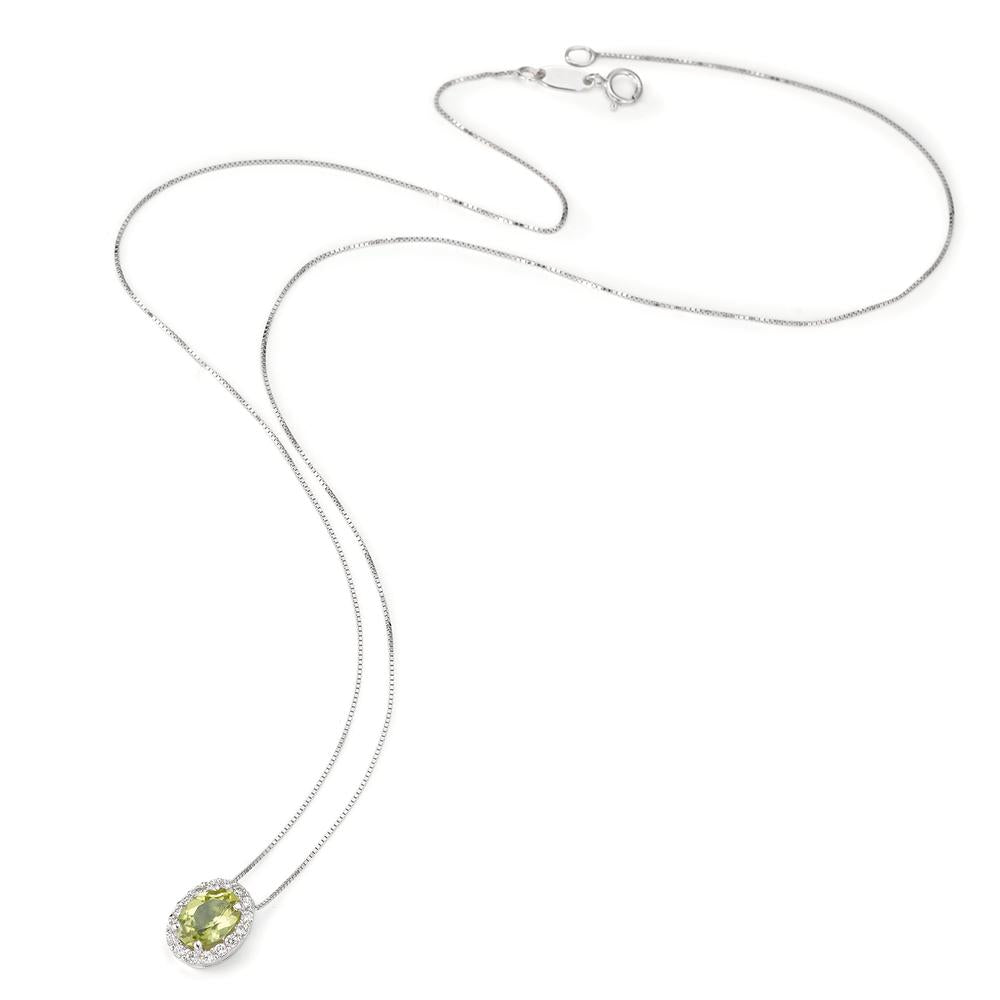 Collier Or blanc 18K Péridot, Zircone blanc 42 cm