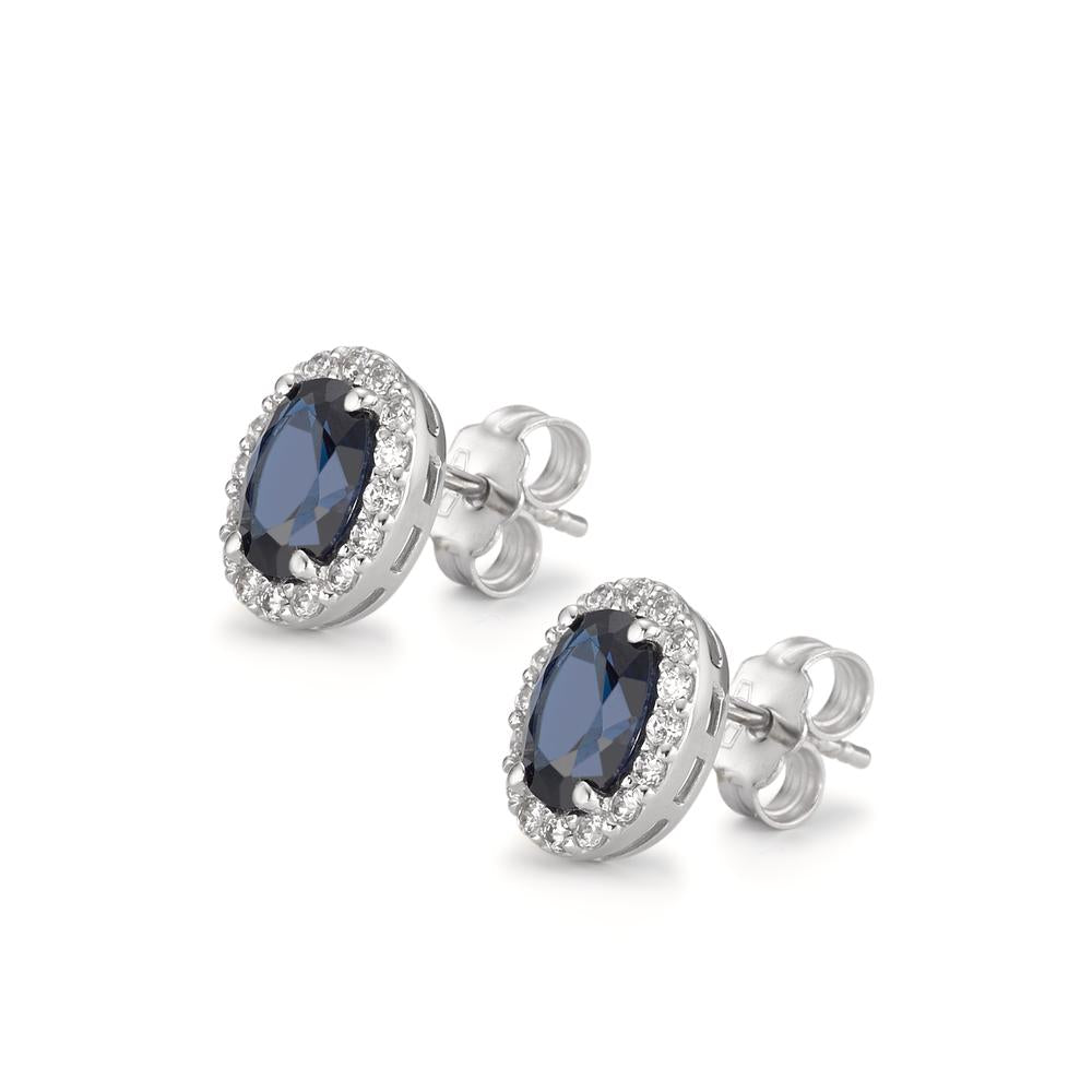 Clous d'oreilles Or blanc 18K Zircone bleu saphir