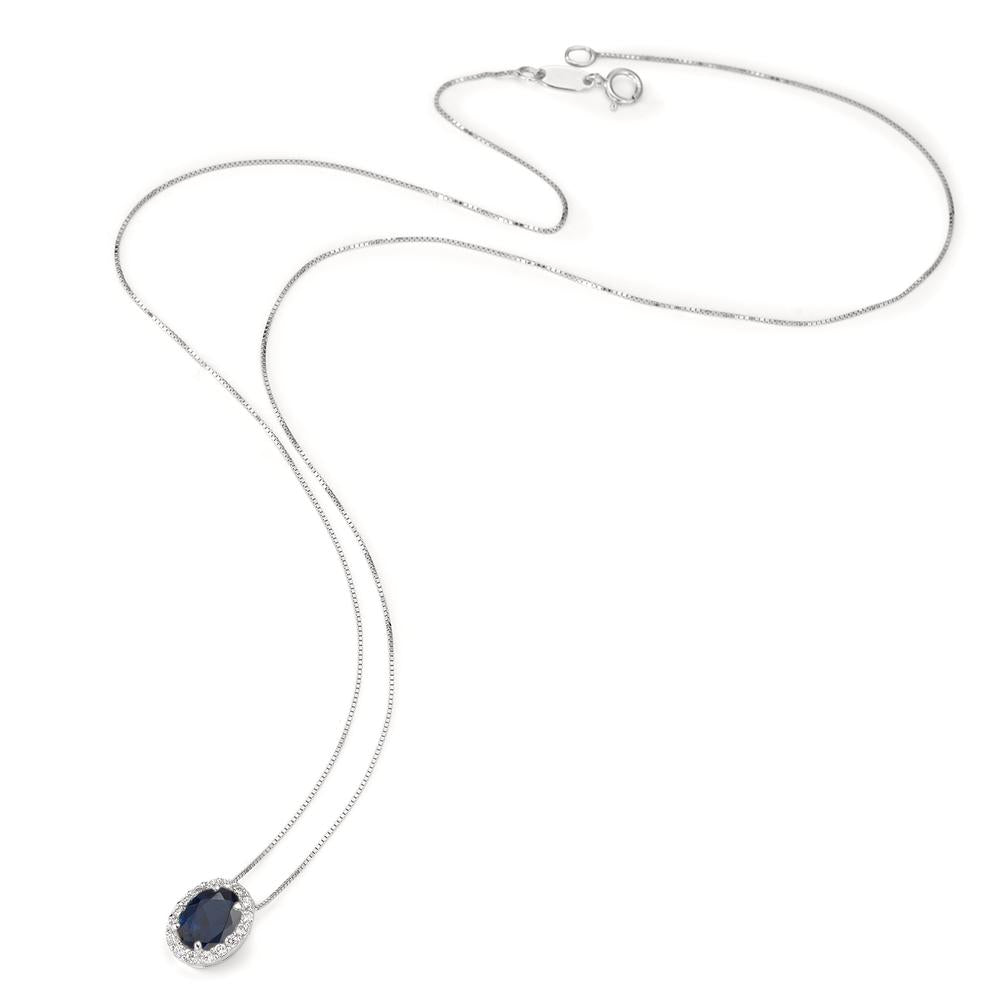 Collier Or blanc 18K Zircone bleu saphir 42 cm