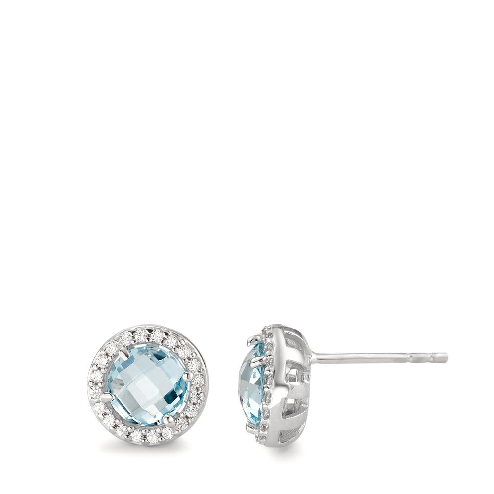 Clous d'oreilles Or blanc 18K Topaze bleu Ø9 mm