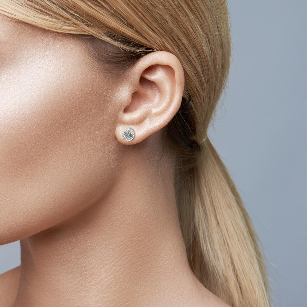 Clous d'oreilles Or blanc 18K Topaze bleu Ø9 mm