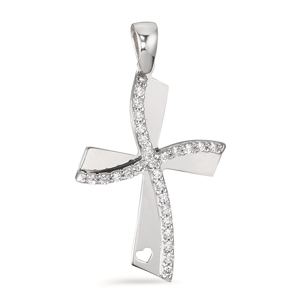 Pendentif Or blanc 18K Zircone Croix