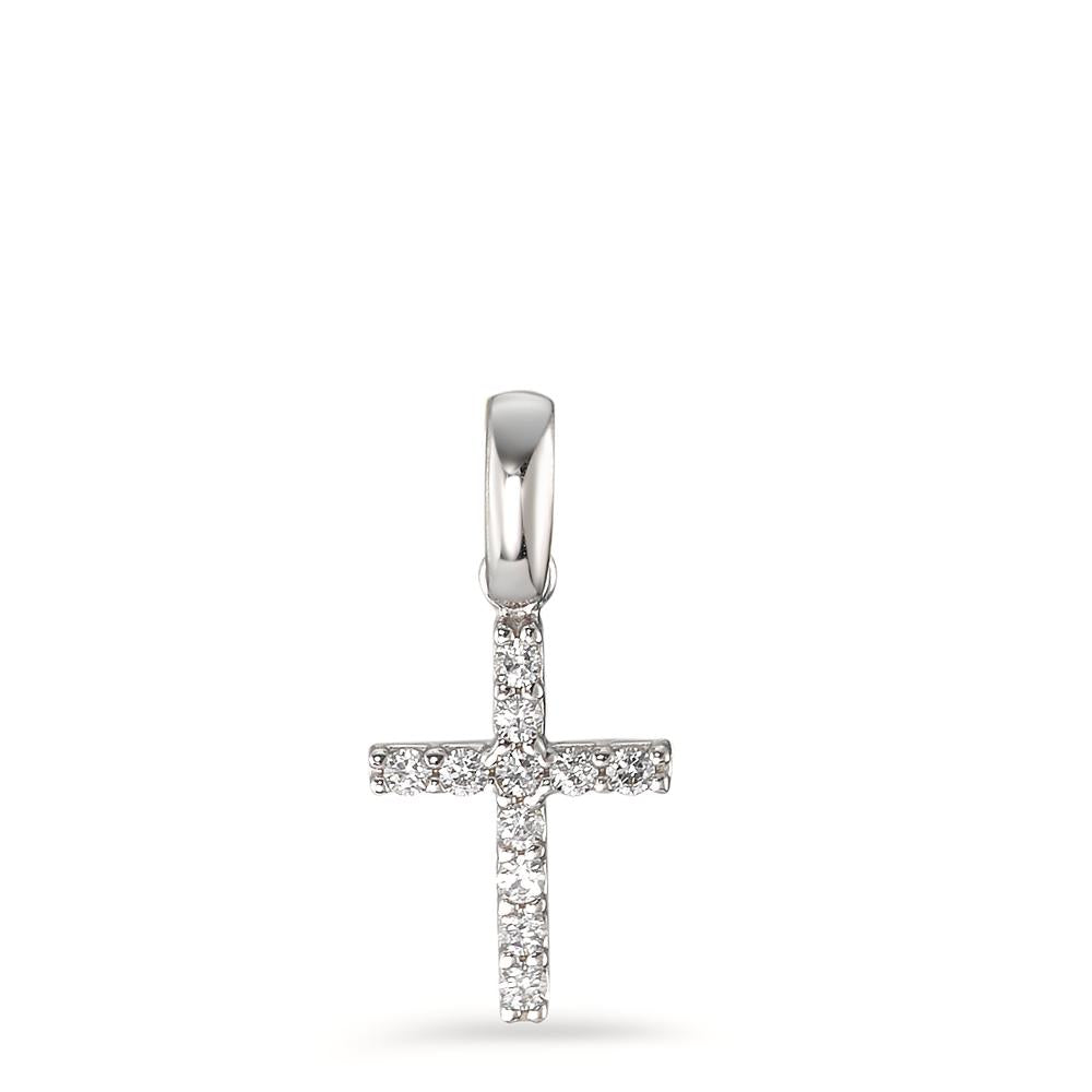 Pendentif Or blanc 18K Zircone 11 Pierres Croix